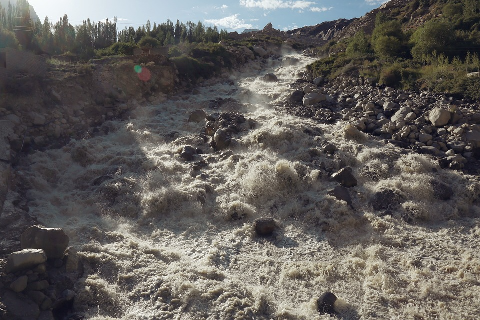 Heavy water flow on mountains