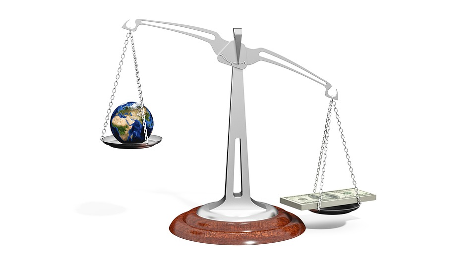 Weighing scale prioritizing money over environment